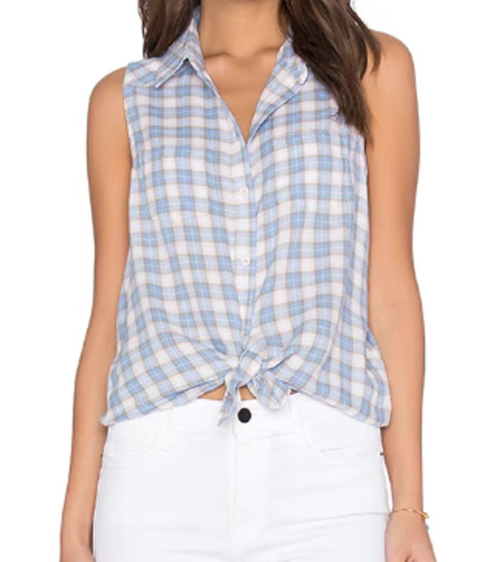 PAIGE Sleeveless Plaid Button Front Top M